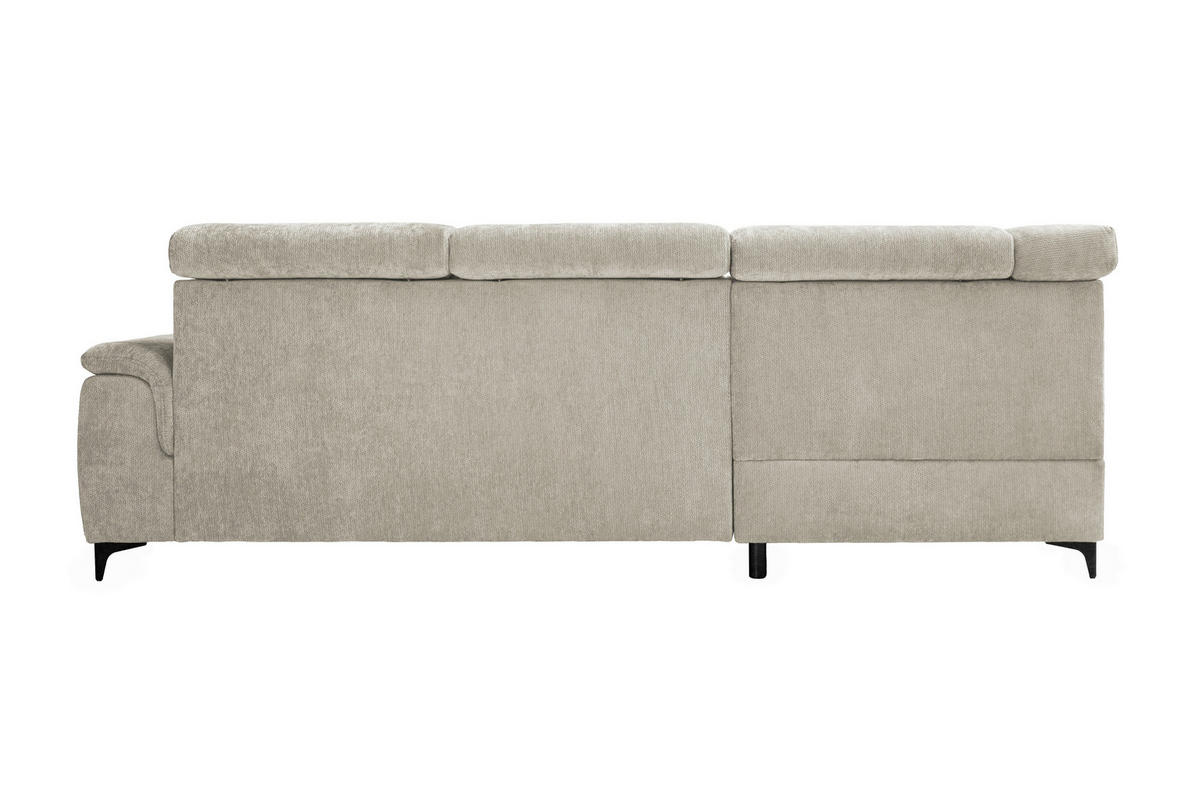 ECKSOFA Naturfarben Chenille Bettkasten, Schlaffunktion, Rücken echt, Kopfteilverstellung, Liegefläche im Originalstoff  - Schwarz/Naturfarben, KONVENTIONELL, Textil/Metall (206/265cm) - Carryhome