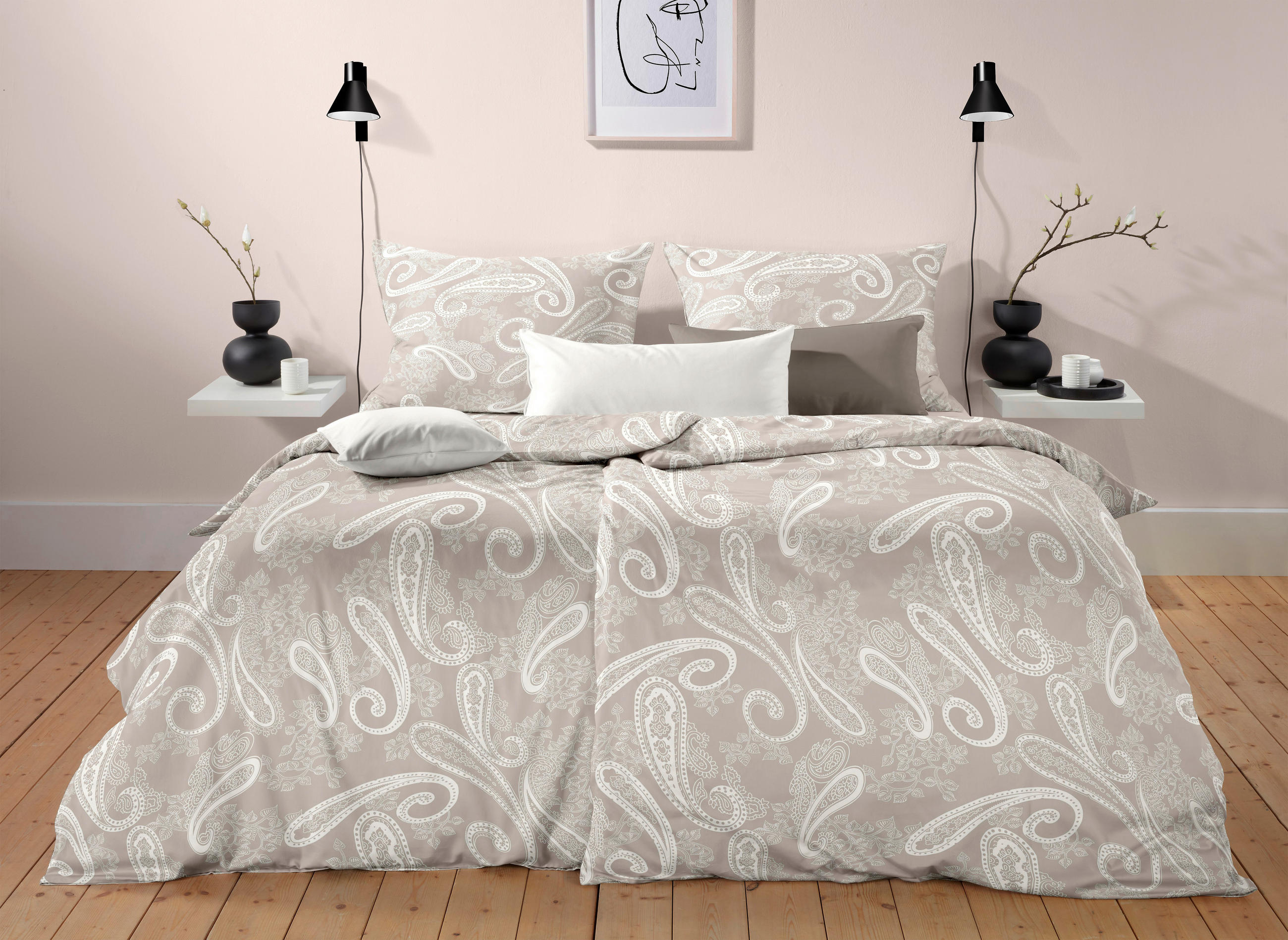 BETTWÄSCHE Makosatin 140/200 cm  - Sandfarben/Weiß, Basics, Textil (140/200cm) - Fleuresse