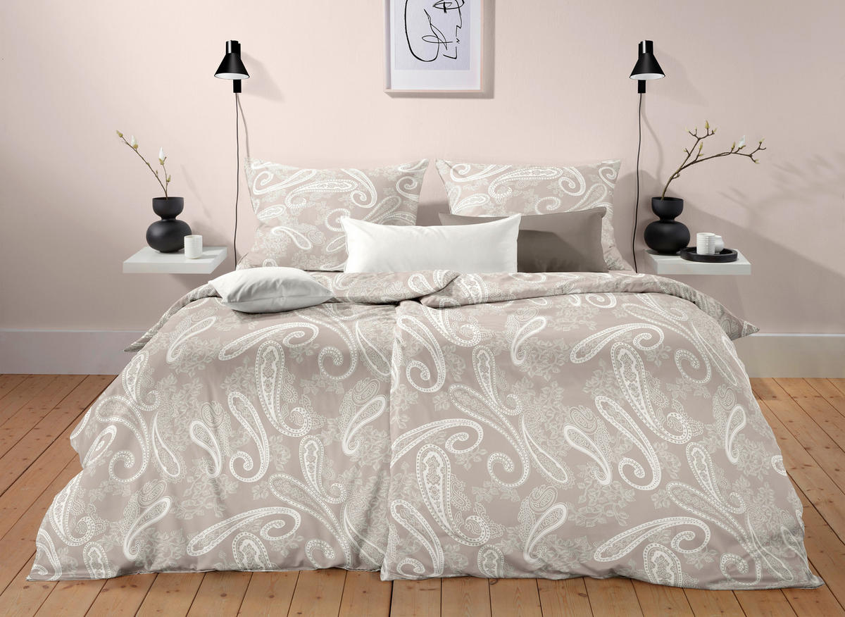 BETTWÄSCHE Makosatin 140/200 cm  - Sandfarben/Weiß, Basics, Textil (140/200cm) - Fleuresse