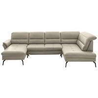 WOHNLANDSCHAFT in Echtleder Ecru  - Ecru/Schwarz, Design, Leder/Metall (181/336/206cm) - Beldomo Speed