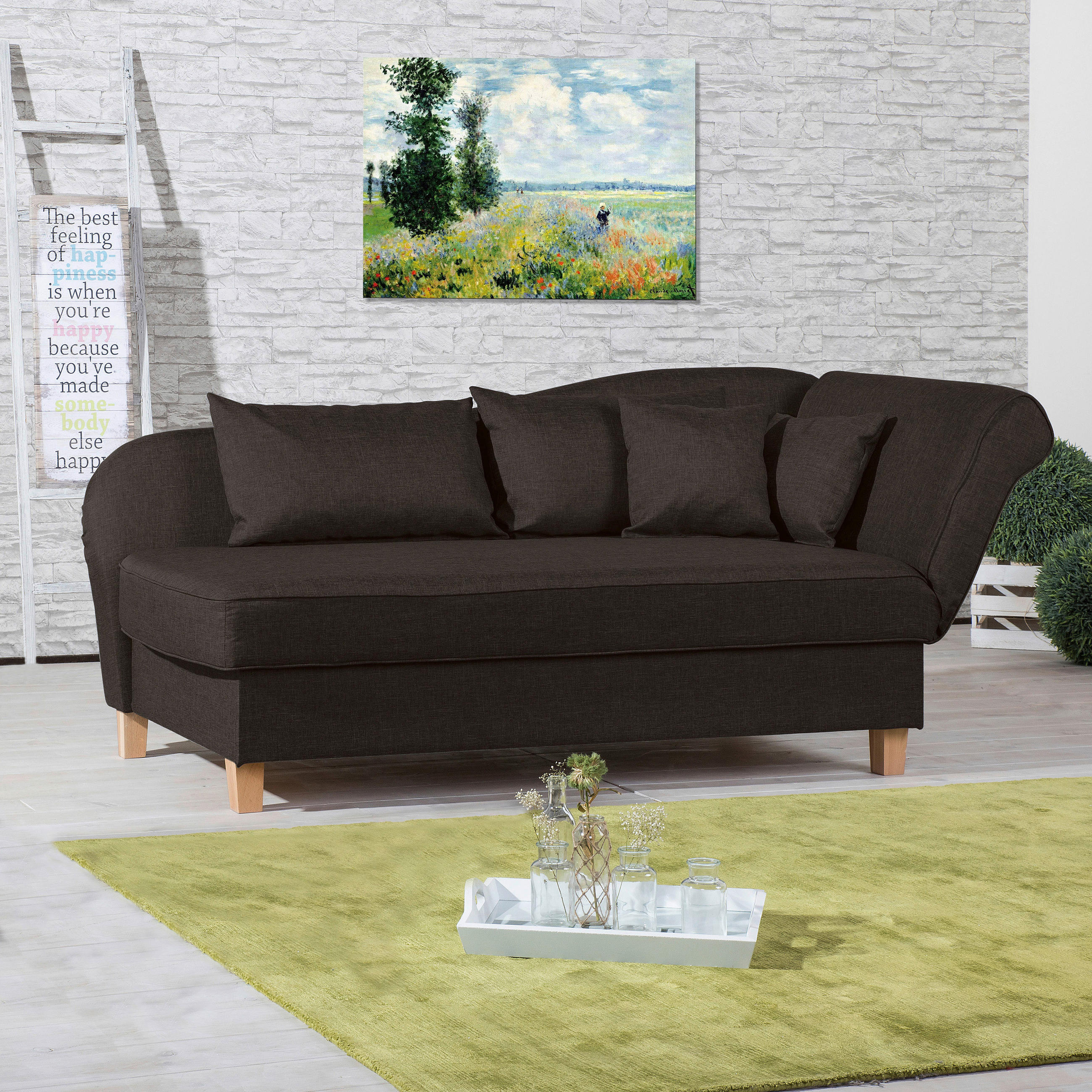 RÉCAMIERE Dunkelbraun Flachgewebe  - Dunkelbraun/Buchefarben, Design, Holz/Textil (190/88/82cm) - Max Winzer