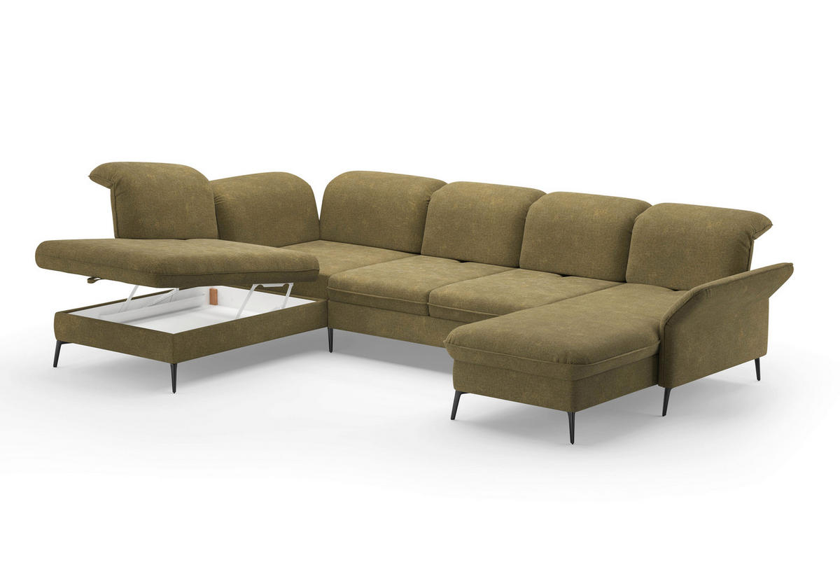 WOHNLANDSCHAFT in Flachgewebe Olivgrün  - Schwarz/Olivgrün, Konventionell, Textil/Metall (231/359/198cm) - Sit & More