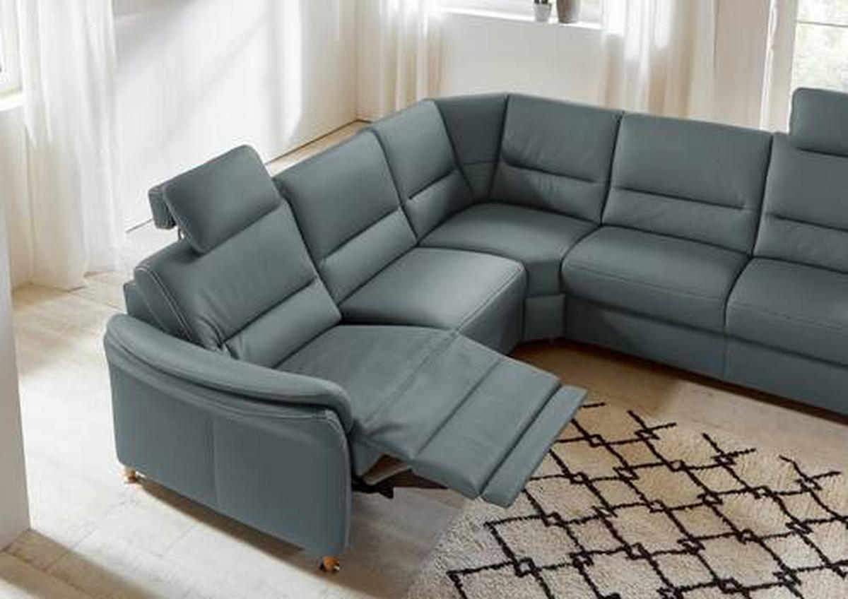ECKSOFA in Echtleder Blaugrau  - Eichefarben/Beige, Konventionell, Leder/Holz (262/262cm) - Beldomo Premium