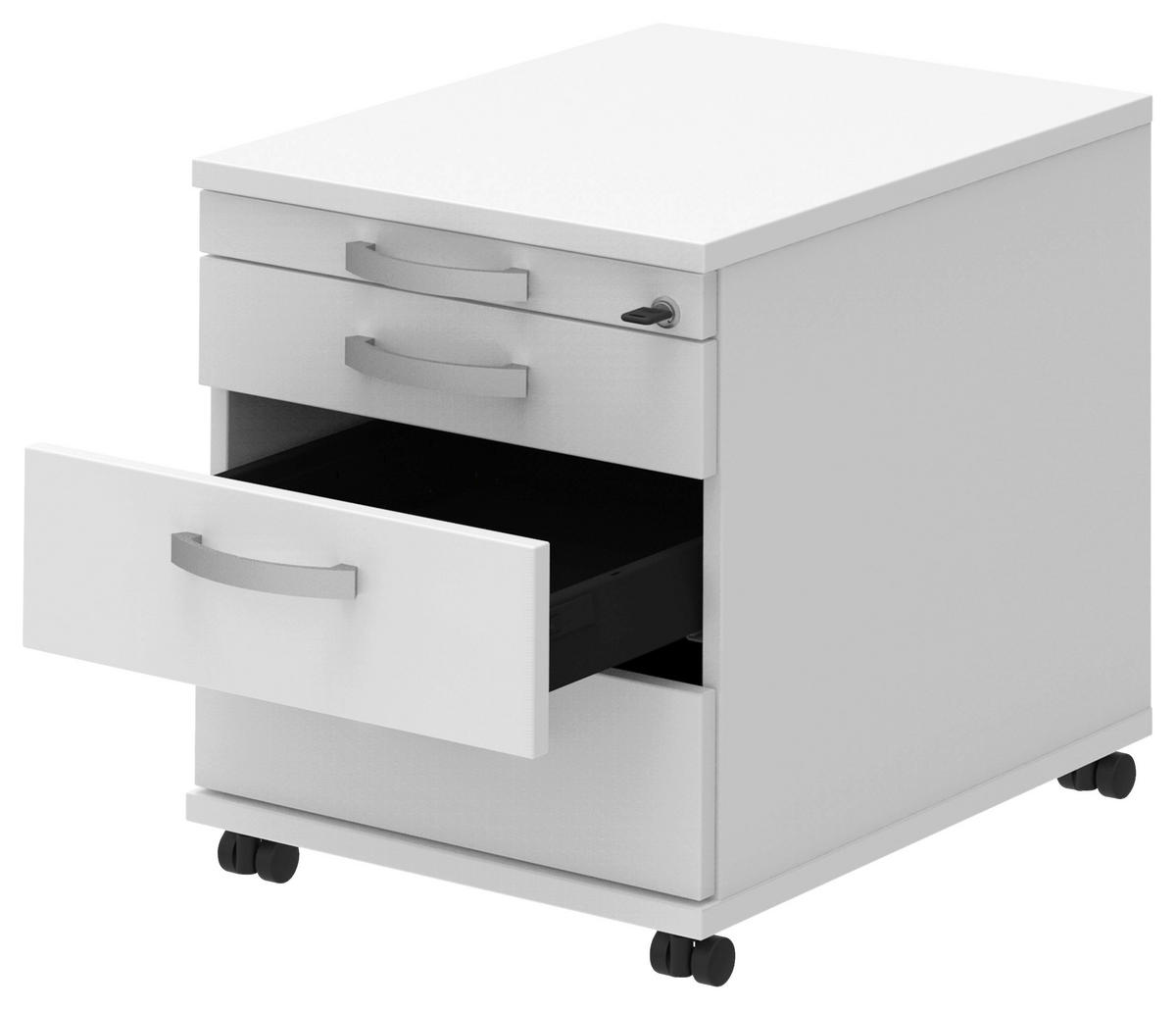 ROLLCONTAINER 42,7/54,4/60 cm  - Weiss/Alufarben, Konventionell, Holzwerkstoff/Metall (42,7/54,4/60cm) - Moderano