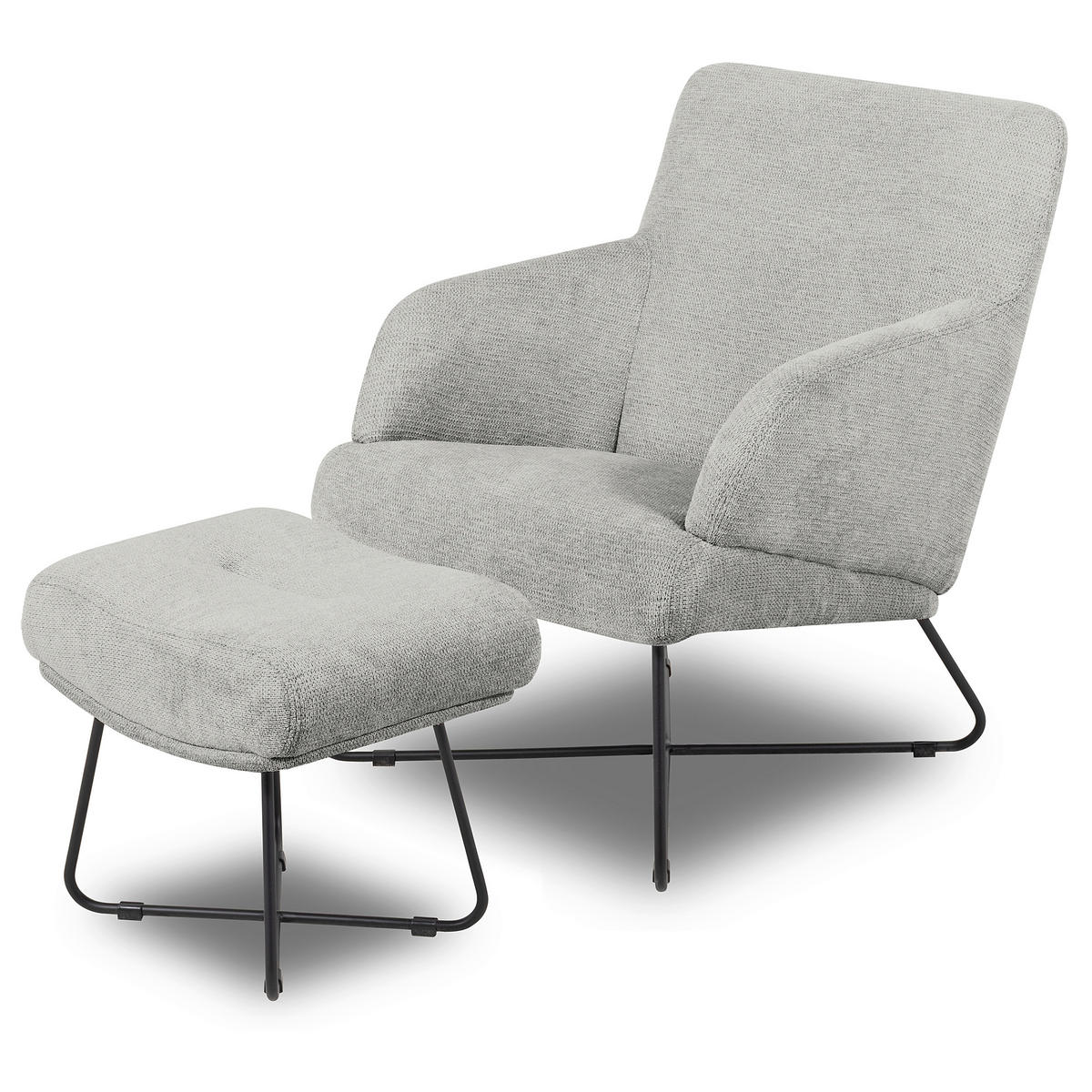 SESSELSET in Chenille Grau  - Schwarz/Weiß, Design, Textil/Metall (67/87/74cm) - Livetastic