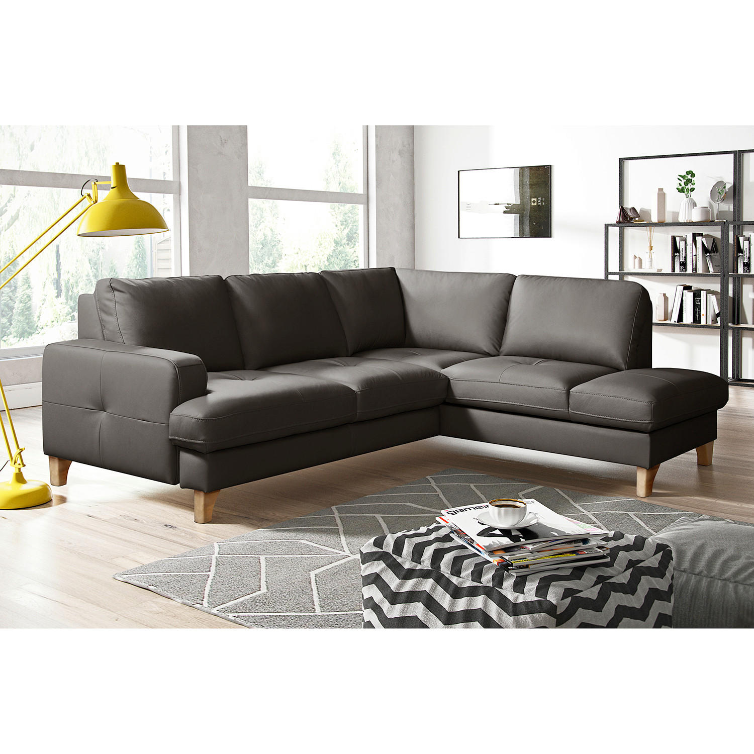 ECKSOFA  in Lederlook Echtleder Dunkelbraun  234/190 cm  - Dunkelbraun/Buchefarben, Design, Leder/Holz (234/190cm) - Livetastic