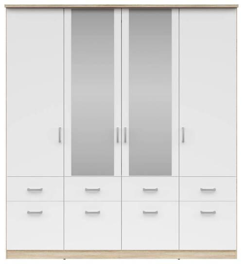 KLEIDERSCHRANK in Weiss, Sonoma Eiche  - Weiss/Silberfarben, Konventionell, Glas/Holzwerkstoff (181/199/58cm) - Boxxx