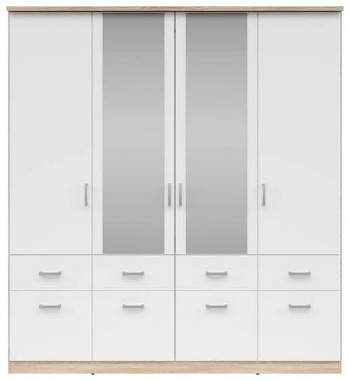 KLEIDERSCHRANK in Weiss, Sonoma Eiche  - Weiss/Silberfarben, Konventionell, Glas/Holzwerkstoff (181/199/58cm) - Boxxx