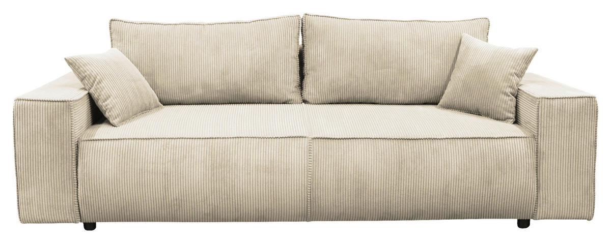 SCHLAFSOFA LOFT Cord Beige  inkl. Zierkissen, Rückenkissen, Bettkasten  - Beige/Schwarz, Design, Kunststoff/Textil (255/90/97cm) - MID.YOU