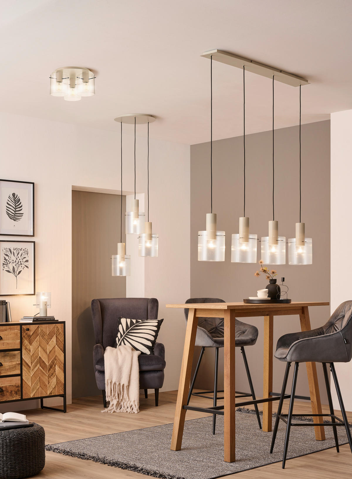 HÄNGELEUCHTE 123/18/150 cm    - Transparent/Beige, Konventionell, Glas/Metall (123/18/150cm) - Dieter Knoll