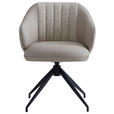 ARMLEHNSTUHL  Sitzfläche 360° drehbar, automatische Rückholfunktion Leinenoptik Echtleder  - Taupe/Schwarz, Design, Leder/Textil (60/82/62cm) - Novel
