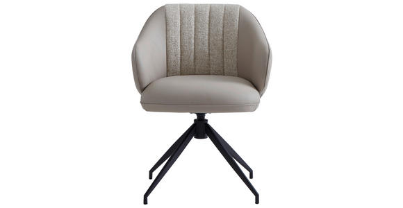 ARMLEHNSTUHL  Sitzfläche 360° drehbar, automatische Rückholfunktion Leinenoptik Echtleder  - Taupe/Schwarz, Design, Leder/Textil (60/82/62cm) - Novel