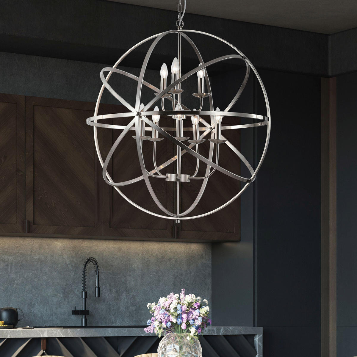 HÄNGELEUCHTE Orbit 82/213 cm   - Silberfarben, KONVENTIONELL, Metall (82/213cm) - Searchlight