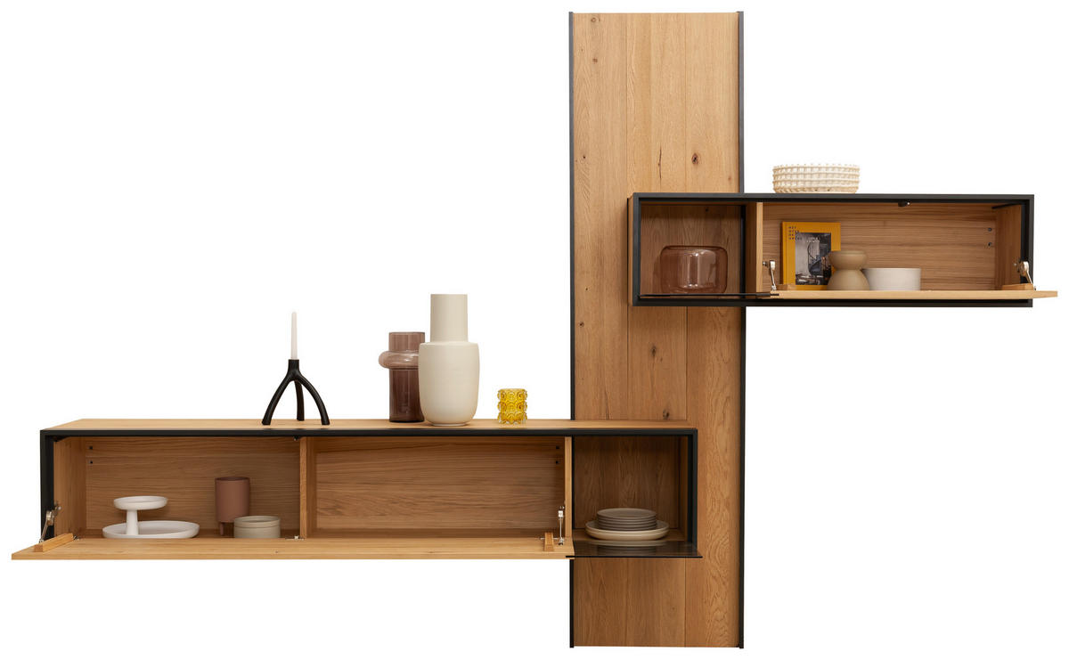 WOHNWAND  in Eichefarben  307/213/42 cm  - Eichefarben, Design, Glas/Holz (307/213/42cm) - Schöner Wohnen
