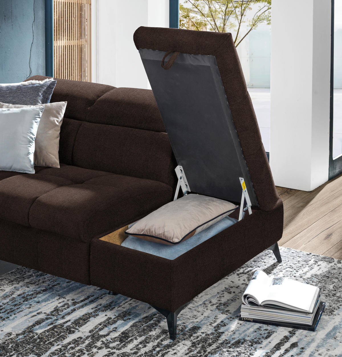 ECKSOFA in Mikrofaser Dunkelbraun  - Dunkelbraun/Schwarz, Design, Kunststoff/Textil (279/210cm) - Livetastic