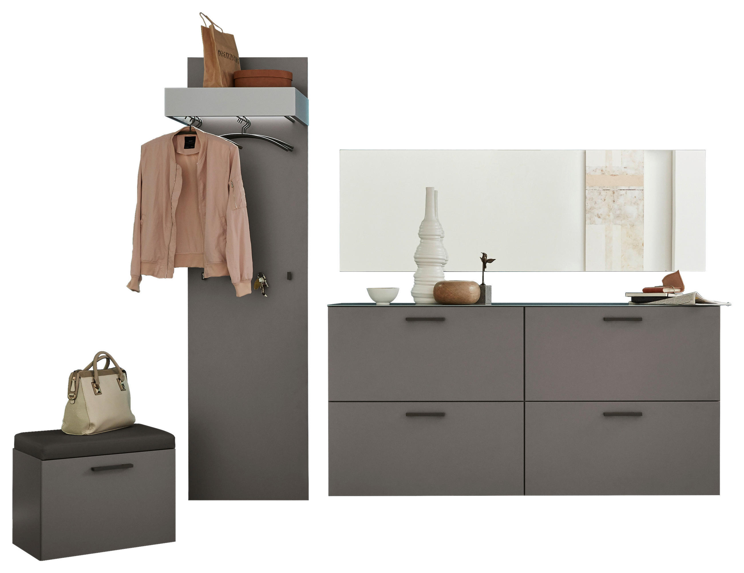 GARDEROBE in 240/200/40 cm - Hellgrau/Grau, Design, Glas/Holzwerkstoff (240/200/40cm) - Musterring
