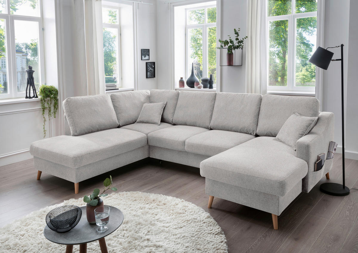 WOHNLANDSCHAFT Chenille Grau  - Naturfarben/Grau, Konventionell, Holz/Textil (200/301/150cm) - Livetastic