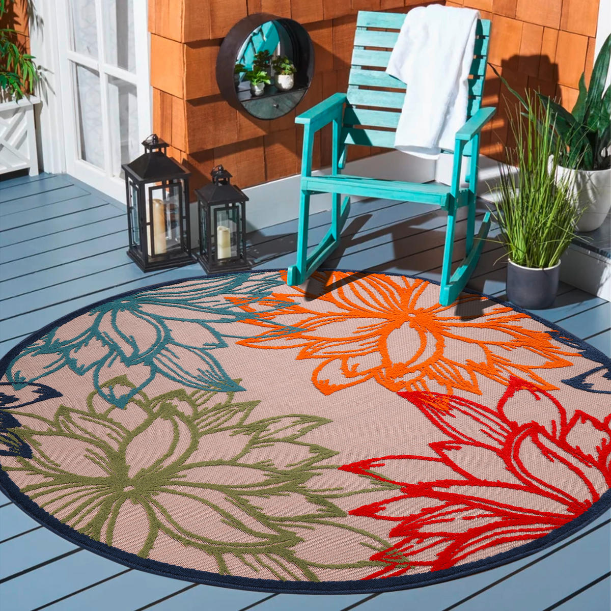 TEPIH ZA UNUTAR./VANJ. UPORAB  150 cm  višebojno, bijela  Floral  - bijela/višebojno, Lifestyle, tekstil/plastika (150cm)