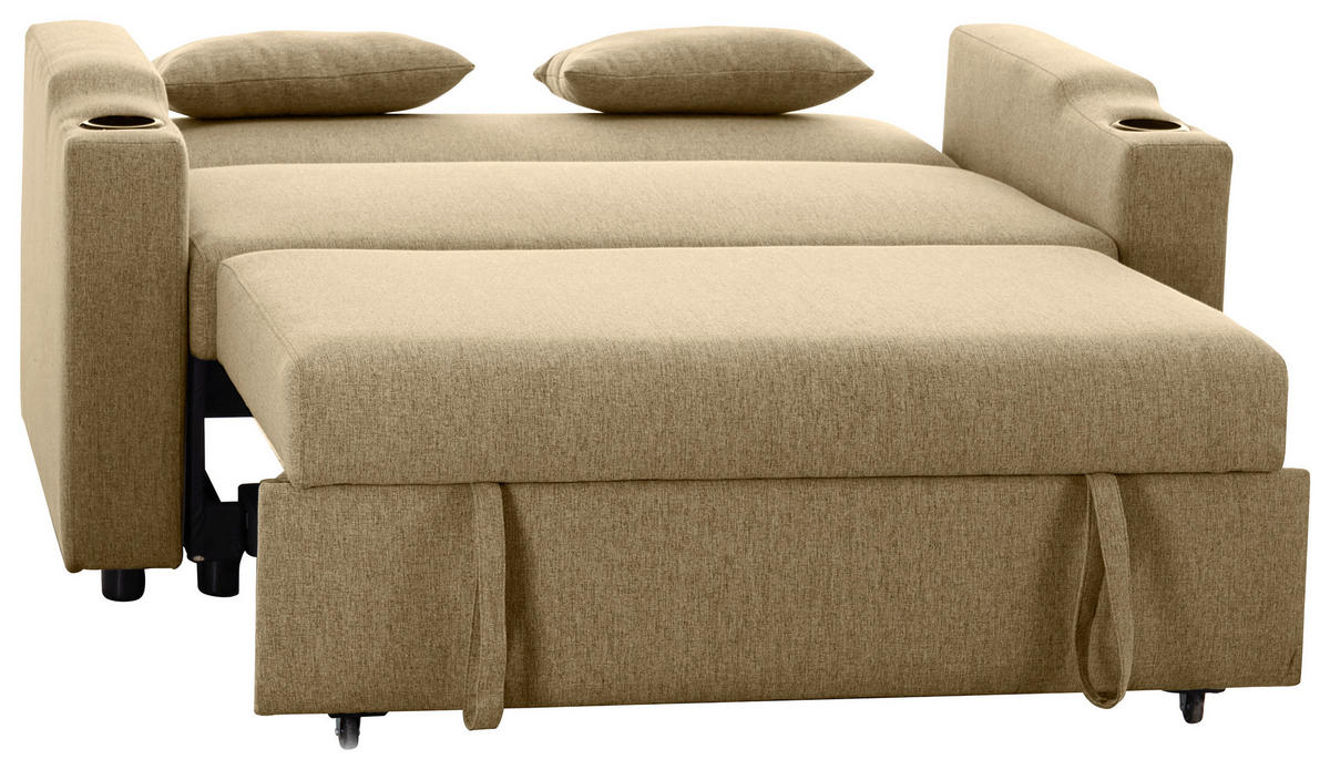 SCHLAFSOFA in Leinenoptik Khaki  - Khaki/Schwarz, Basics, Kunststoff/Textil (150/91/85cm) - P & B