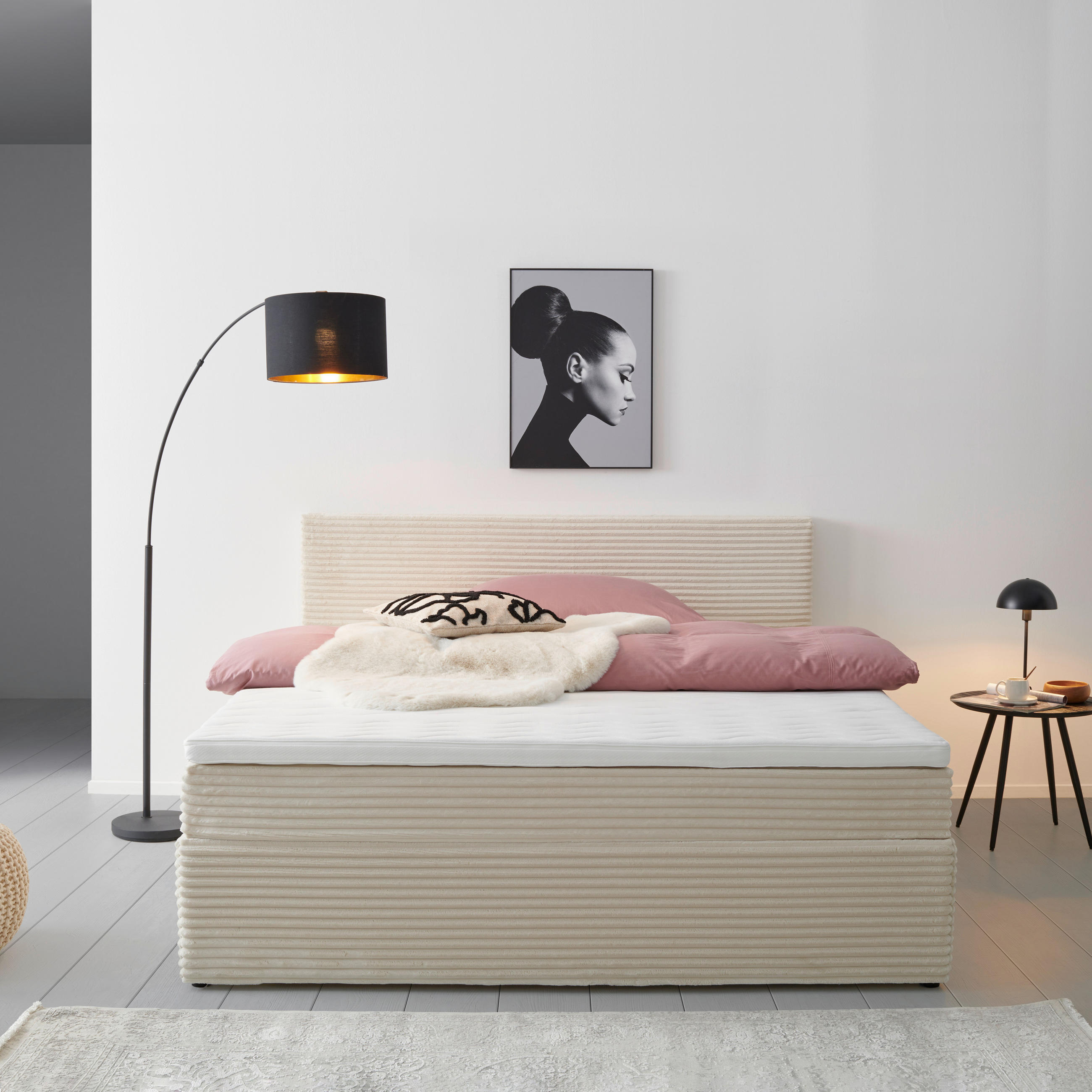 BOXBETT 180/200 cm  in Creme  - Creme/Schwarz, Basics, Holz/Kunststoff (180/200cm) - Livetastic