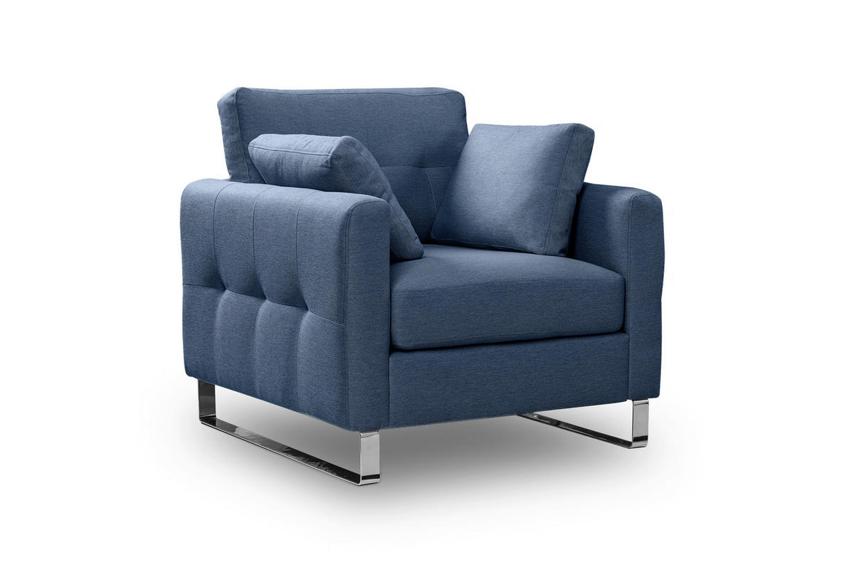 1,5-SITZER HERA Flachgewebe Dunkelblau  - Chromfarben/Dunkelblau, Basics, Textil/Metall (93/92/94cm) - MID.YOU