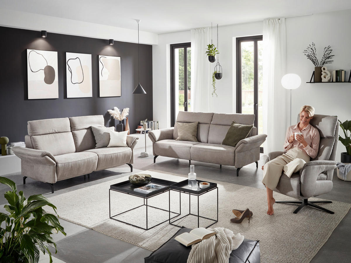2-SITZER-SOFA Lederlook Hellgrau  - Hellgrau/Schwarz, KONVENTIONELL, Textil/Metall (194/103/92cm) - Dieter Knoll
