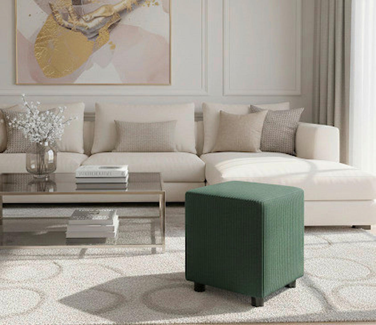 POUF Dunkelgrün Textil  - Dunkelgrün, Design, Textil (35/46/35cm) - MID.YOU