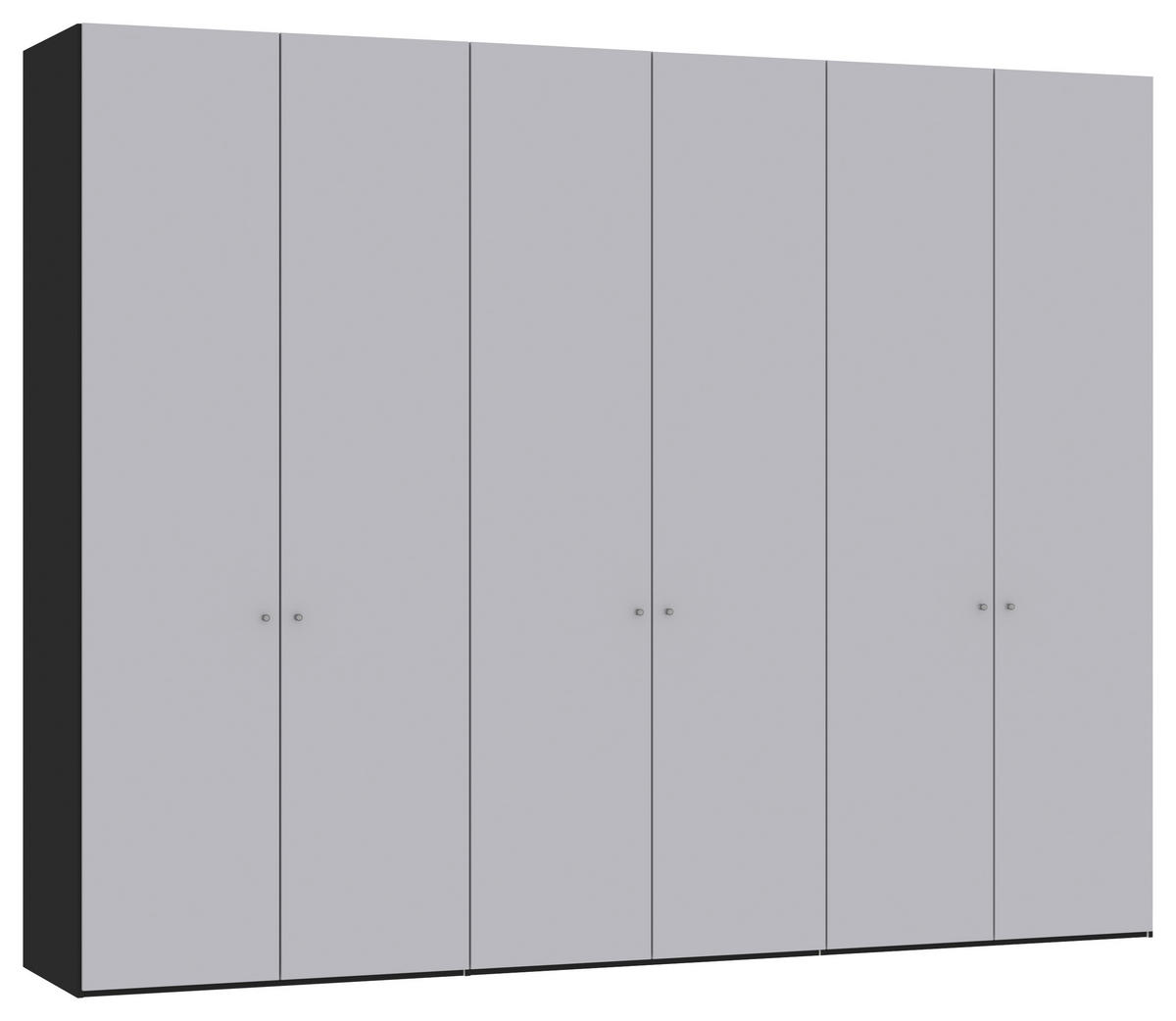 DREHTÜRENSCHRANK 303/236/59 cm,  in Hellgrau, Schwarz, 6-türig  - Silberfarben/Hellgrau, Design, Glas/Holzwerkstoff (303/236/59cm) - Jutzler