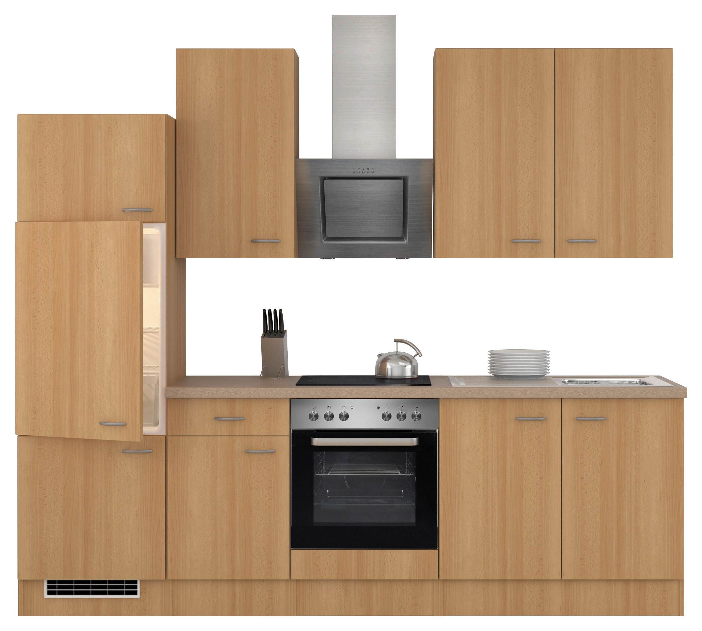 KÜCHENBLOCK 270 cm in Buchefarben - Edelstahlfarben/Beige, MODERN, Holzwerkstoff/Kunststoff (270cm) - FlexWell