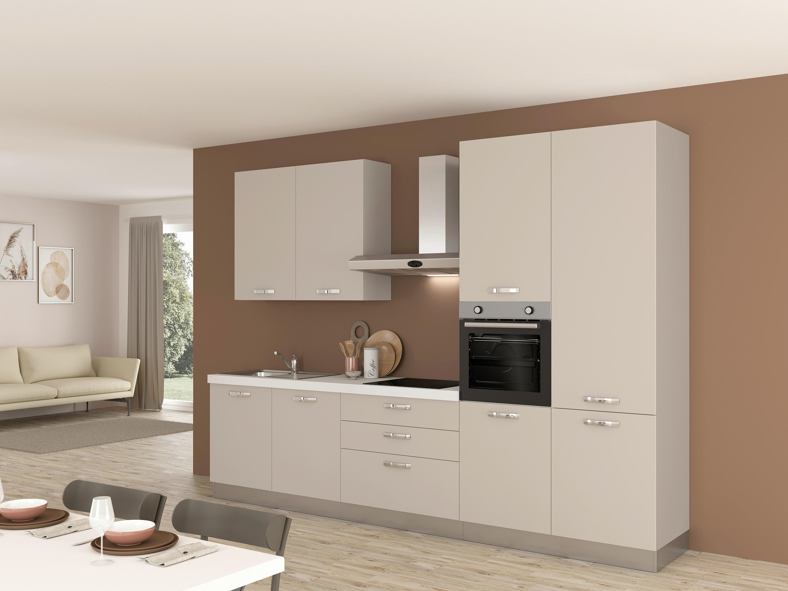 BLOK KUHINJA BEZ APARATA  sivo-bijela  - sivo-bijela/magnolija, Basics, drvni materijal/metal (330cm)