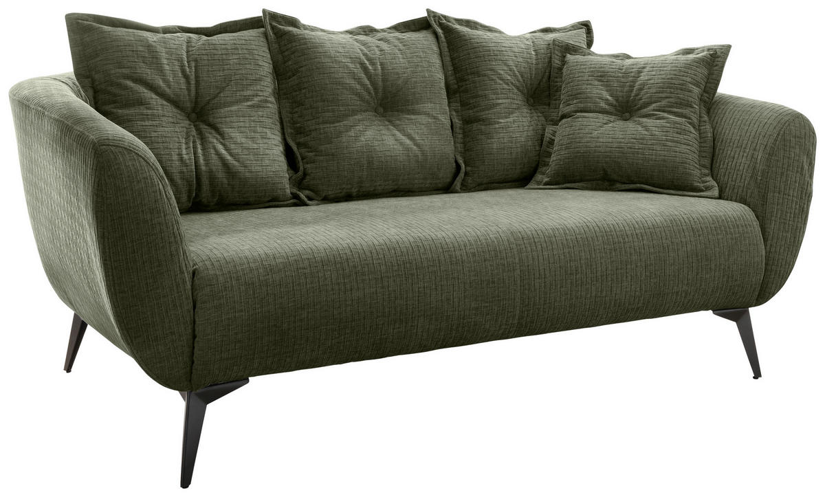 2,5-SITZER in Mikrofaser Olivgrün  - Schwarz/Olivgrün, Modern, Textil/Metall (196/94/103cm) - Livetastic