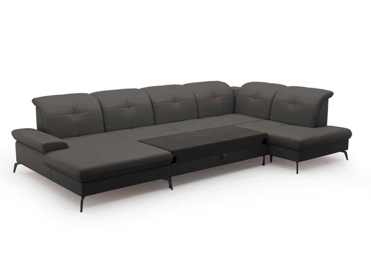 WOHNLANDSCHAFT in Vliesstoff Kombination Echtleder/Stoff Anthrazit  - Anthrazit/Schwarz, Konventionell, Leder/Textil (185/357/231cm) - Sit & More