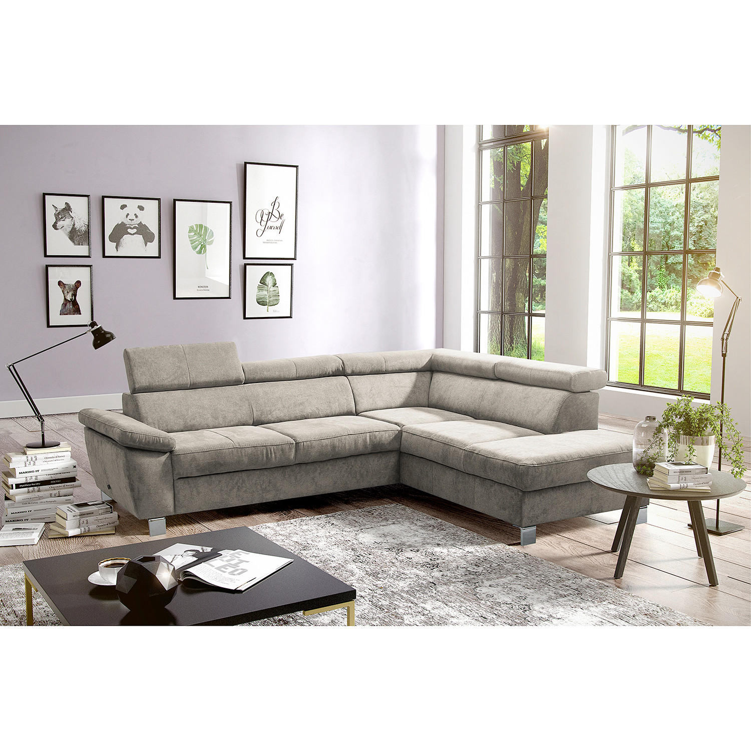 ECKSOFA Hellbraun Mikrofaser  - Chromfarben/Hellbraun, Design, Textil/Metall (248/208cm) - Livetastic