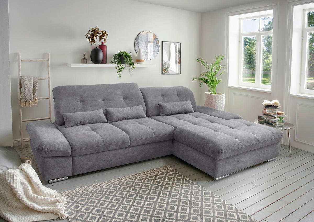 ECKSOFA in Chenille Dunkelgrau  - Chromfarben/Dunkelgrau, MODERN, Textil/Metall (300/196cm) - Livetastic