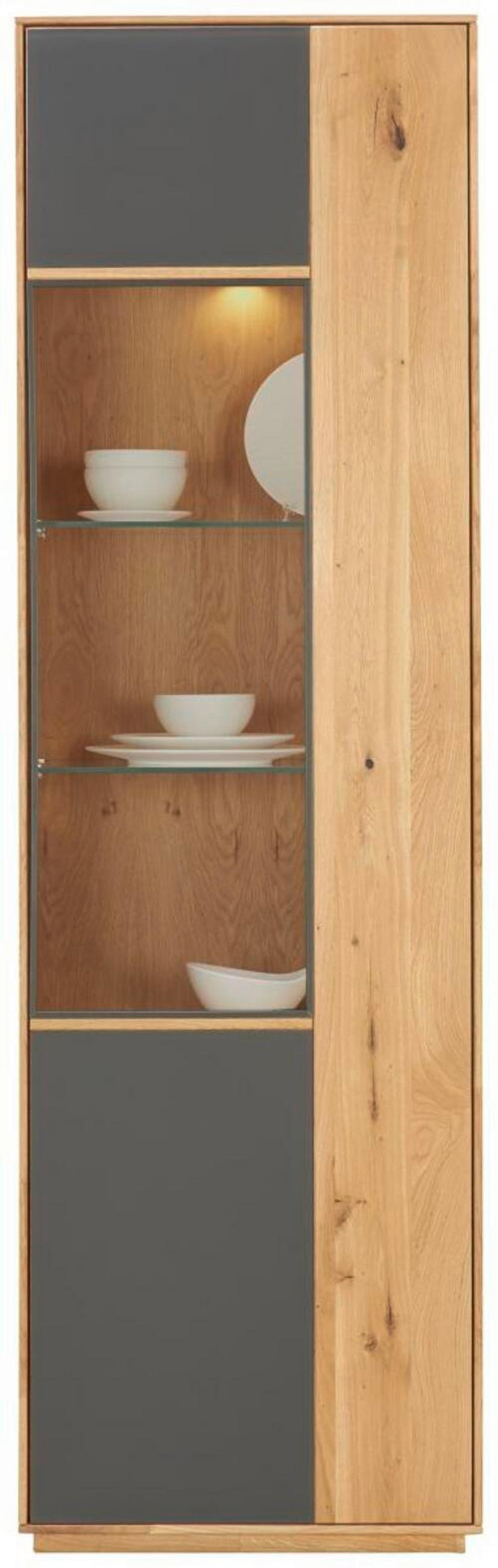 VITRINE in massiv Wildeiche Anthrazit, Eichefarben  - Eichefarben/Anthrazit, Design, Glas/Holz (61/205/40cm) - Waldwelt