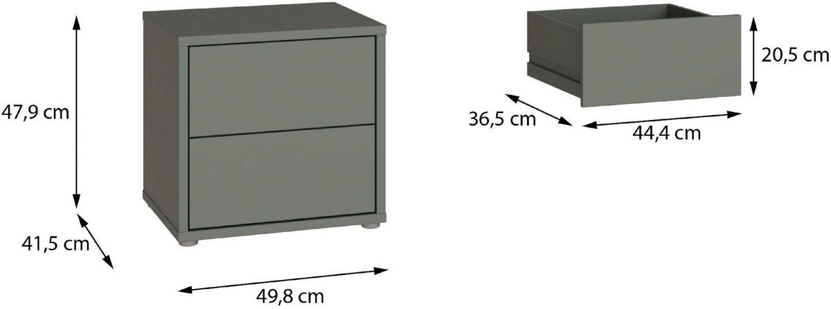 NACHTSCHRANK 50/48/42 cm  - Salbeigrün/Silberfarben, Trend, Holzwerkstoff/Kunststoff (50/48/42cm) - Carryhome