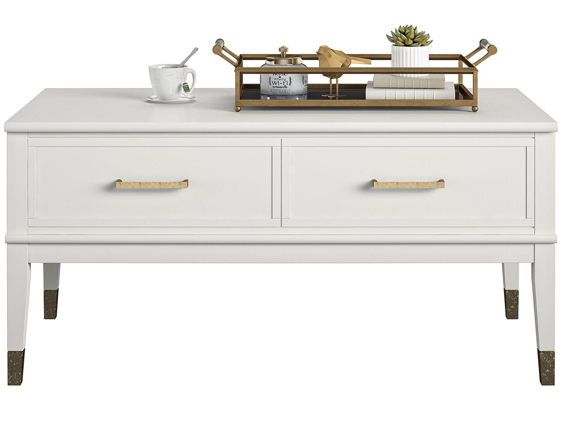 COUCHTISCH Westerleigh 106/57/51 cm rechteckig Weiß  - Weiß/Bronzefarben, Design, Holzwerkstoff/Metall (106/57/51cm) - Mican