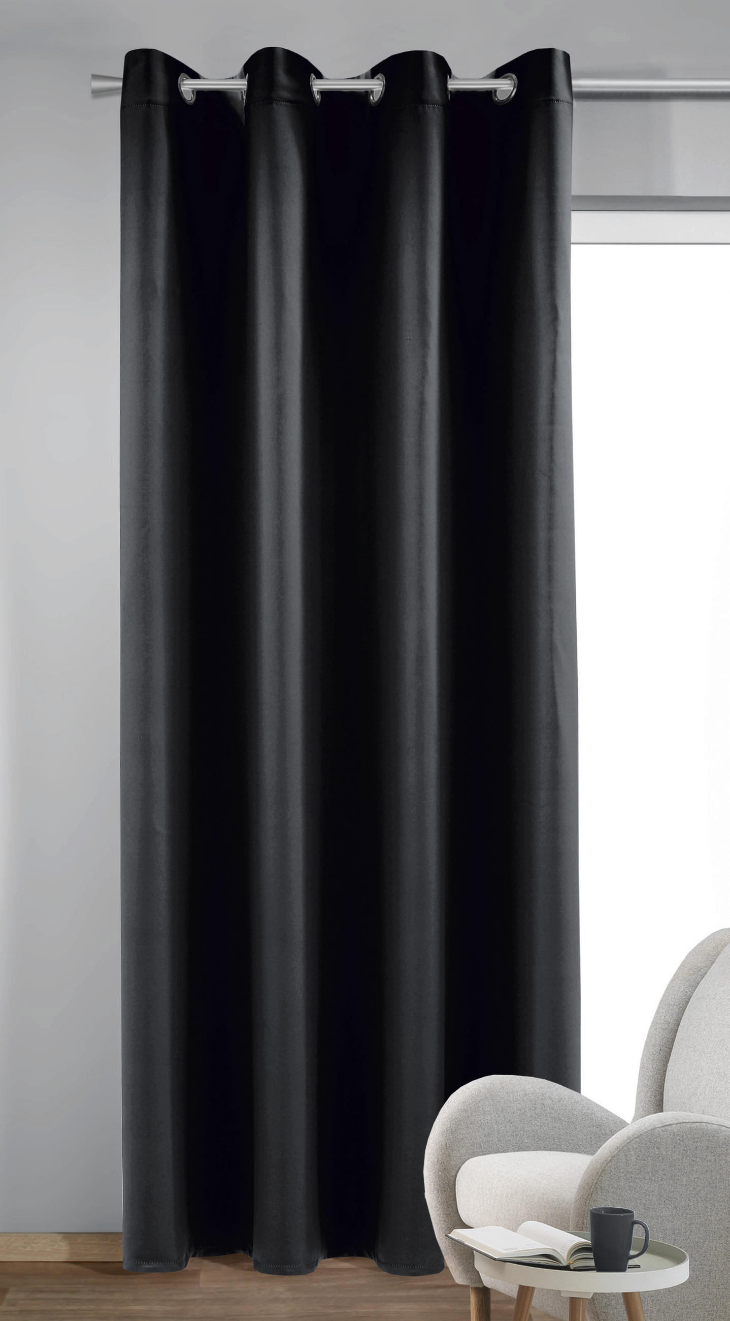 FERTIGVORHANG  black-out (lichtundurchlässig)  140/245 cm   - Schwarz, Basics, Textil (140/245cm)