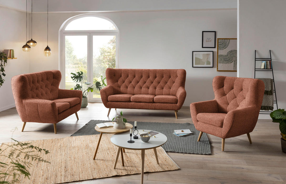 3-SITZER-SOFA in Flachgewebe Rostfarben  - Rostfarben, Design, Holz/Textil (187/101/95cm) - Stylife
