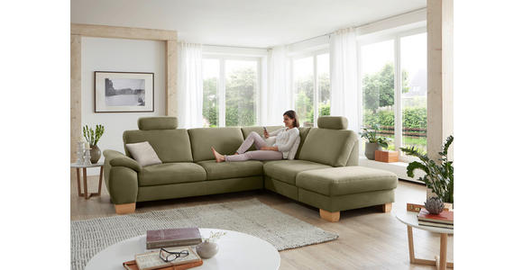 ECKSOFA in Mikrofaser Hellgrün  286/236 cm  - Wildeiche/Beige, Natur, Holz/Textil (286/236cm) - Voleo