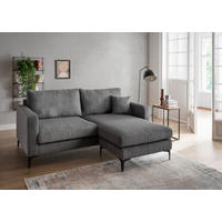 ECKSOFA Eliza Grau Cord  - Schwarz/Grau, Basics, Textil/Metall (204/153cm) - Livetastic