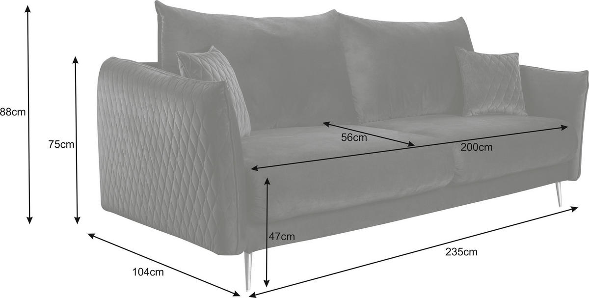 SCHLAFSOFA Samt Grün  - Goldfarben/Grün, Design, Textil/Metall (235/96/104cm) - MID.YOU