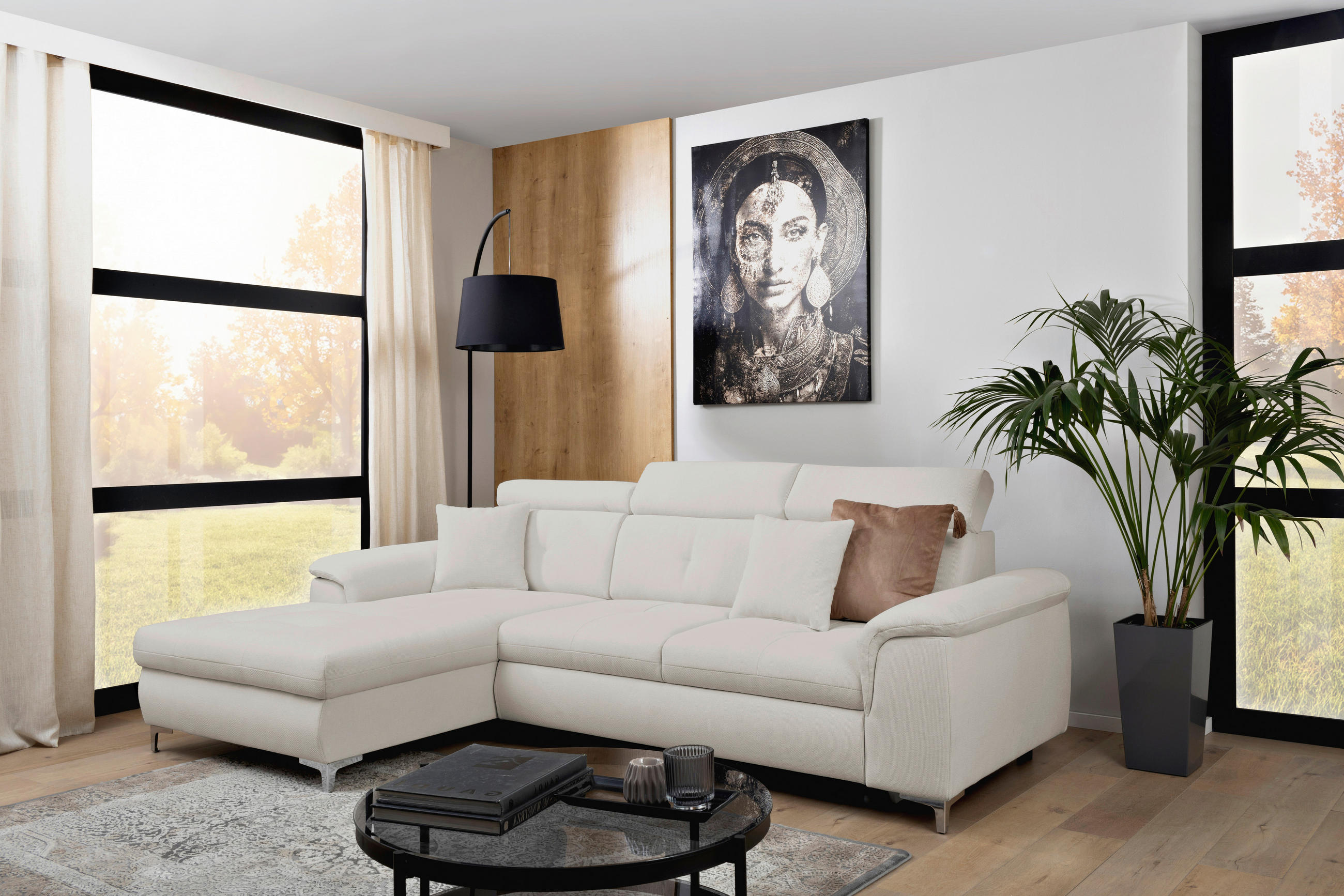 ECKSOFA Greige Flachgewebe  - Chromfarben/Greige, KONVENTIONELL, Textil/Metall (175/268cm) - Carryhome