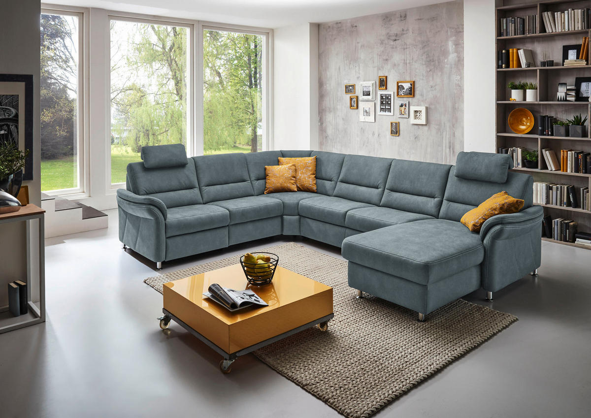SOFFA i mikrofiber blågrå  - aluminiumfärg/blågrå, Klassisk, metall/textil (262/335/173cm) - Beldomo System