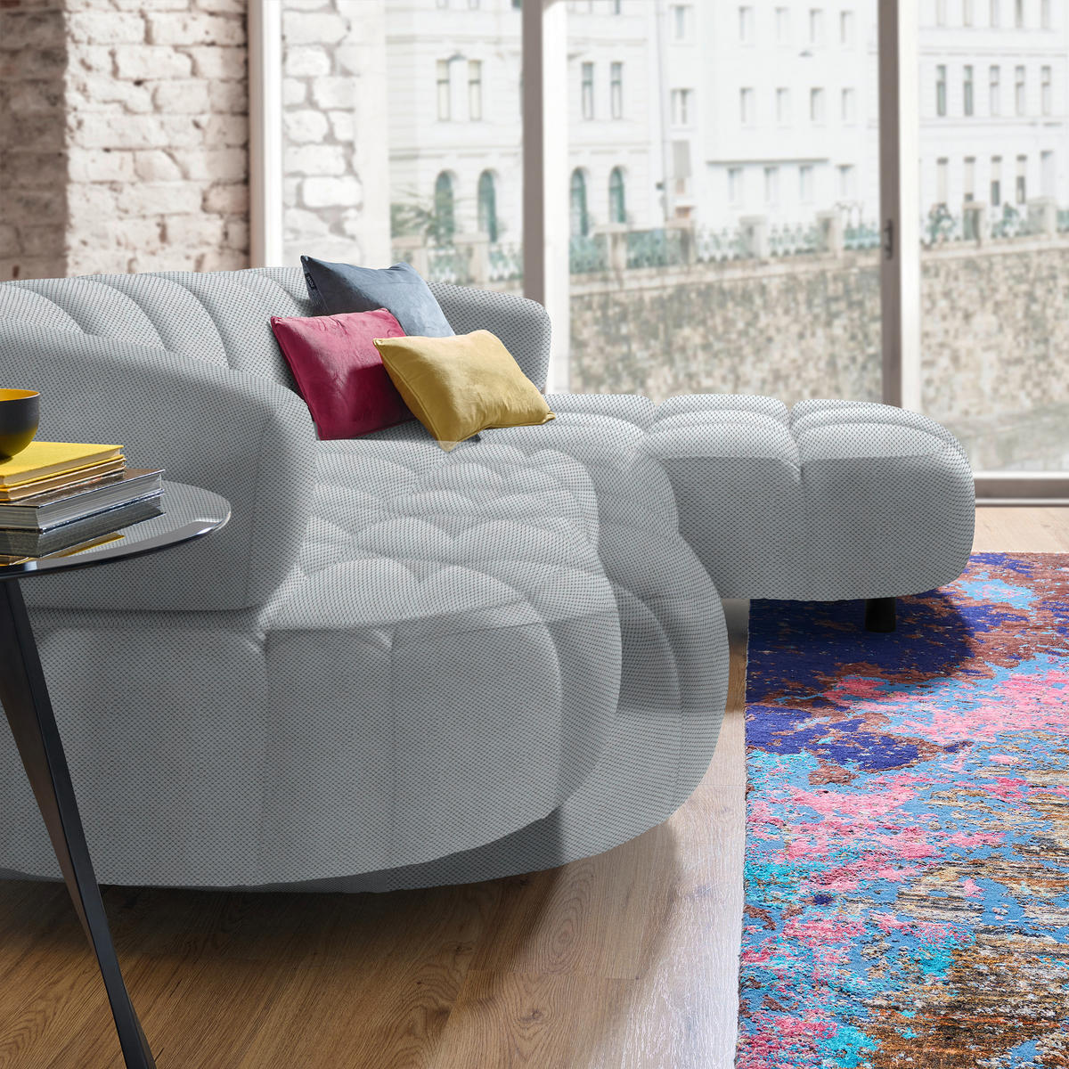 ECKSOFA in Webstoff Hellgrau  284/183 cm  - Hellgrau/Schwarz, Design, Holz/Textil (284/183cm) - Welnova