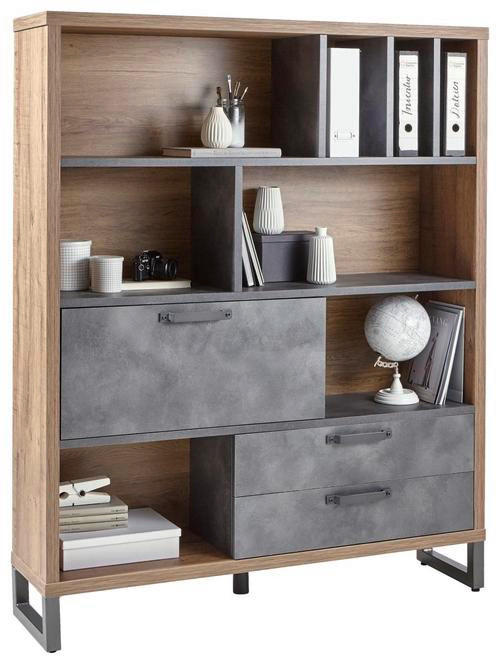 REGAL siva, boje hrasta drvni materijal - siva/boje hrasta, Trend, drvni materijal/metal (140/175/35cm) - Stylife