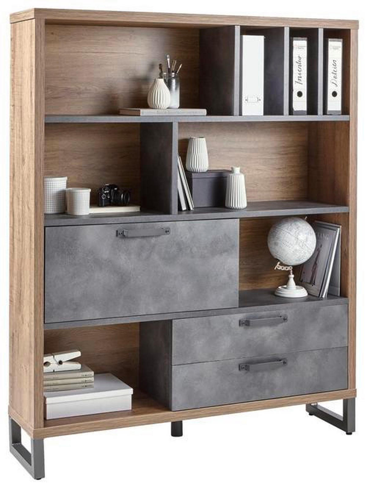 REGAL siva, boje hrasta  drvni materijal  - siva/boje hrasta, Trend, drvni materijal/metal (140/175/35cm) - Stylife