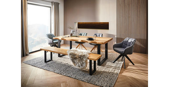 SITZBANK 160/44/40 cm Wildeiche massiv Metall  - Schwarz, Natur, Holz/Metall (160/44/40cm) - Landscape