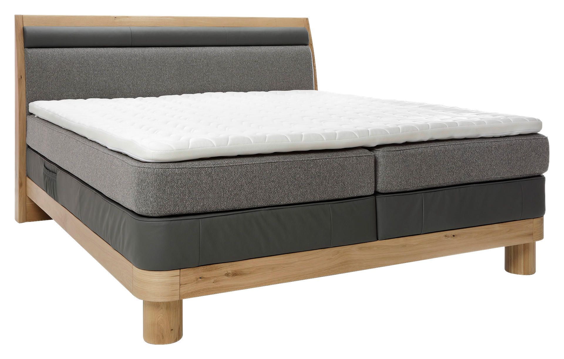 BOXSPRINGBETT 180/200 cm  in Taupe, Eichefarben, Dunkelgrau  - Taupe/Eichefarben, KONVENTIONELL, Leder/Holz (180/200cm) - Valnatura