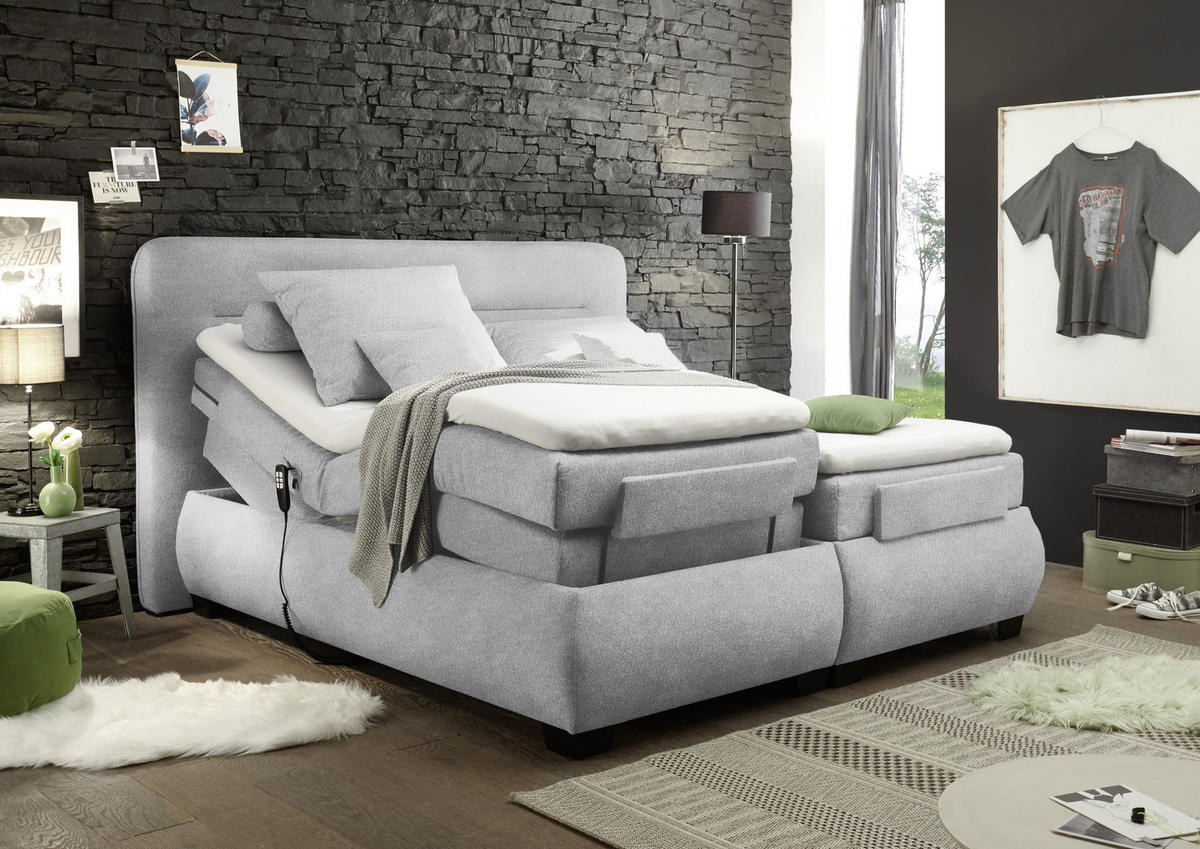 BOXSPRINGBETT 160/200 cm  in Silberfarben  - Silberfarben/Schwarz, KONVENTIONELL, Kunststoff/Textil (160/200cm) - MID.YOU